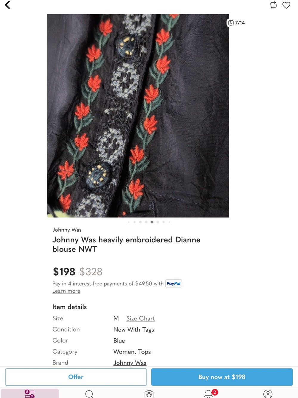 Johnny Was Navy Tunic w/drawstring Size Large BRAND NEW WITH TAGS! - Picture 7 of 9